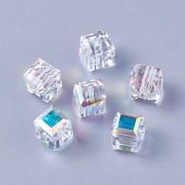 Honeyhandy Imitation Austrian Crystal Beads, K9 Glass, Cube, Faceted, Clear AB, 6x6x6mm, Hole: 1.6mm