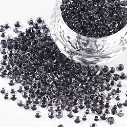 Honeyhandy 8/0 Glass Seed Beads, Transparent Inside Colours, Round Hole, Round, Gray, 8/0, 3~4x2~3mm, Hole: 0.8mm, about 3333pcs/100g