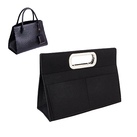 WADORN Felt Bag Organizer Insert, Multi Pocket Handbag Tote Shaper with Handles Large Purse Organizer Insert Divider Organizer Bag in Bag Insert Bag Liner Pouch with Snap Button, 12.2x8.6 Inch, Black