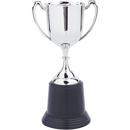 CREATCABIN Trophy Cup 8.6inch Plastic Trophies Round Base for Party Favors Props Rewards Sports Winning Prizes Competitions Award Ceremony and Appreciation Gift, Silver Color
