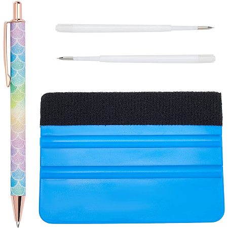 GORGECRAFT 4PCS Precision Pin Pen Set Craft Vinyl Weeding Tools Retractable Air Pin Pen Wrap Installation Kit with 2 Refills for Bubble Removal on The Film（Fish Scales）