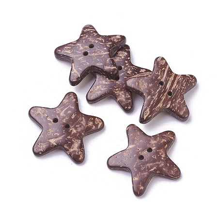 Honeyhandy 2-Hole Coconut Buttons, Star, Coconut Brown, 34~37x34~37x3~6mm, Hole: 2mm
