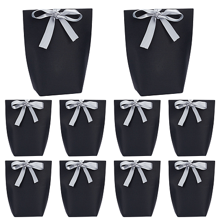BENECREAT Paper Foldable Gift Bags, with Ribbon, for Gift Wrapping, Black, Finish Product: 13.5x6x16.5cm