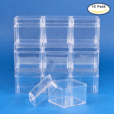 BENECREAT 10 Pack Large Square High Transparency Plastic Bead Storage Containers Box Drawer Organizers for beauty supplies, Tiny  Findings, and Other Small Items - 2.2x2.2x2 Inches
