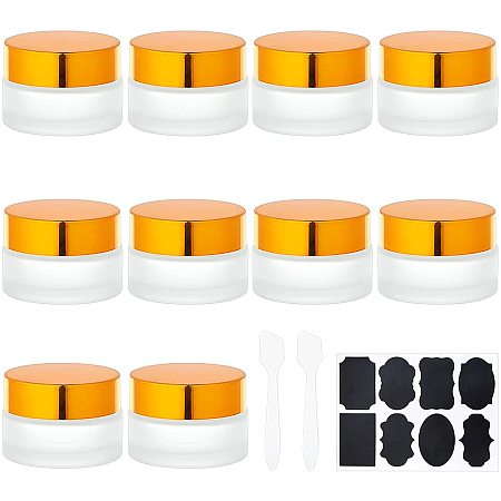 BENECREAT 10Pack 20 ml Empty Jars Frosted Glass Refillable Cream Bottle Face Cream Box Pot with Golden Aluminum Cover, Spoon and Sticker for Makeup Lip Balm Eyeshadow Essential Oils, 43x35.5mm