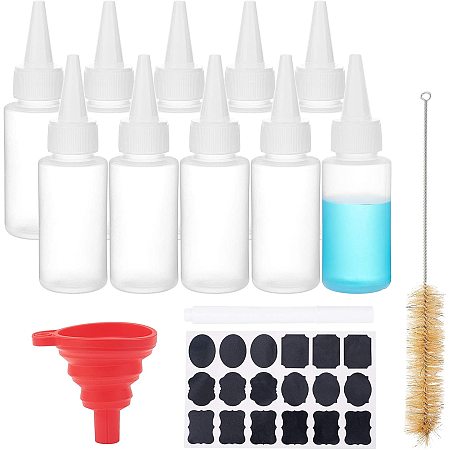 BENECREAT 16 Packs 2oz Plastic Squeeze Dispensing Bottles White Cap Tip Applicator Bottles with Silicone Funnels, Cleaning Brush, Labels, Marker Pen for Glue, Acrylic Paint, Art and Crafting Project