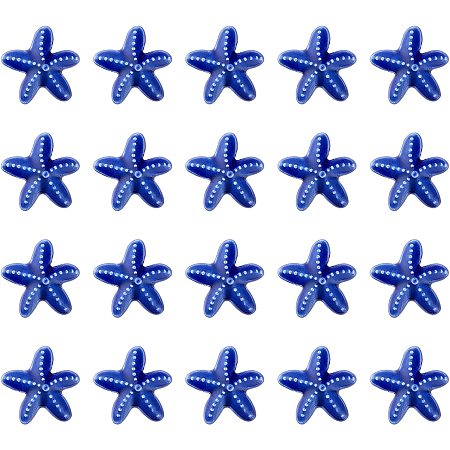 SUNNYCLUE 1 Box 20Pcs Blue Starfish Beads Sea Star Bead Porcelain Carved Ocean Animal Spacer Beads Charms Elastic Thread for DIY Jewelry Making Bracelets Necklaces Crafts Supplies