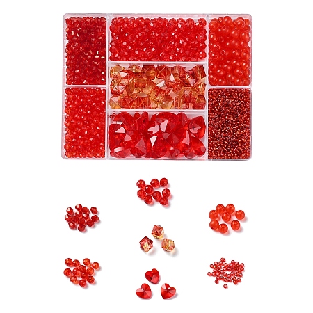 Arricraft DIY Red Series Jewelry Making Kits, 1615Pcs Bicone & Rondelle & Polygon & Round Glass/Acrylic Beads, 20Pcs Valentines Ideas Glass Charm, Red, Beads: 1615pcs/box