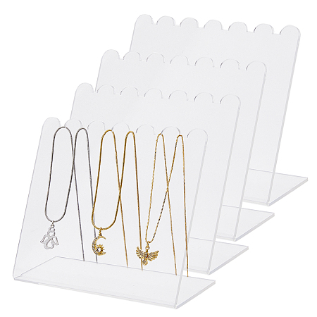 SUPERFINDINGS Transparent Acrylic Slant Back Necklace Display Stands, Tabletop Necklace Organizer Holder, Rectangle, Clear, 4.7x12x9cm