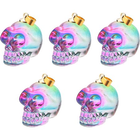 BENECREAT 5Pcs Electroplate K9 Glass Skull Pendants Necklace Skull Jewelry(Violet) with Golden Plated Brass Bails for Halloween Decoration