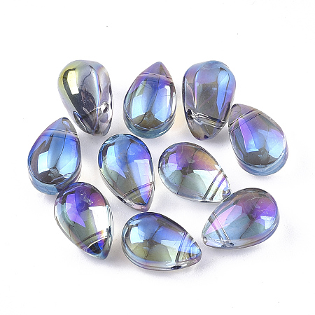 Honeyhandy Electroplate Glass Charms, teardrop, Blue, 9x6x5mm, Hole: 0.9mm