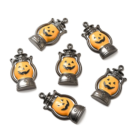 Alloy Enamel Pendants, Halloween Pumpkin Jack-O'-Lantern, Gunmetal, 30x16.5x4mm, Hole: 1.5mm