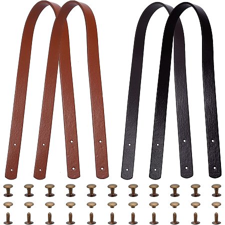SUPERFINDINGS 4 Sets 2 Colors Faux Leather Bag Handles with Iron Rivets 60x1.85cm PU Leather Bag Strap Replacement Handbag Handle Belt for Bag Making Supplies, Hole: 3mm