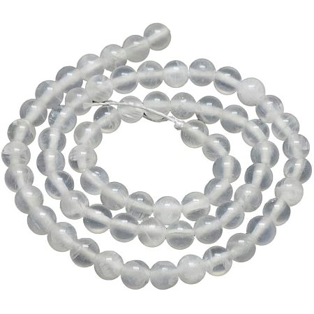 CHGCRAFT 5Strands 6mm Natural Selenite Beads Stands Round Loose Beads for Jewelry Making,White