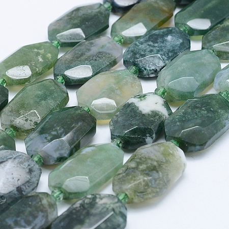 ARRICRAFT Natural Moss Agate Beads Strands, Faceted Rectangle, 20~23x14~16x4~9mm, Hole: 1mm; about 15~16pcs/strand, 15.1 inches(38.5cm)