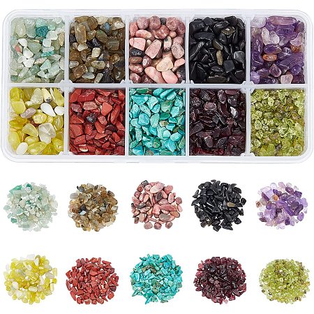NBEADS 1 Box Natural Chip Gemstone Beads Undilled, 10 Colors No Hole Rock Stone Beads Irregular Shaped Loose Beads for Jewelry Making Craft Gift, 0.08~0.39