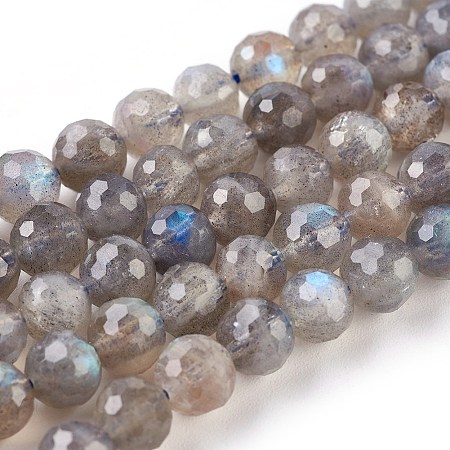 Honeyhandy Natural Labradorite Beads Strands, Faceted, Round, 6~7.5mm, Hole: 0.8mm, about 53~58pcs/strand, 15.3 inch(39cm)
