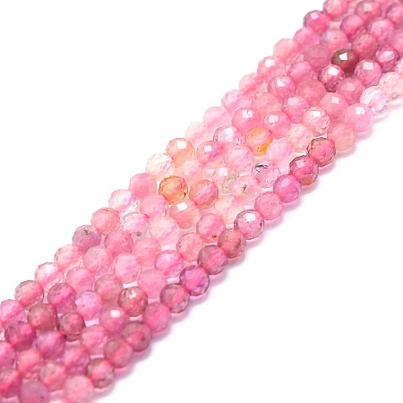 Honeyhandy Natural Tourmaline Beads Strands, Faceted, Round, 3mm, Hole: 0.7mm, about 132pcs/strand, 15.16''~15.55''(38.5~39.5cm)