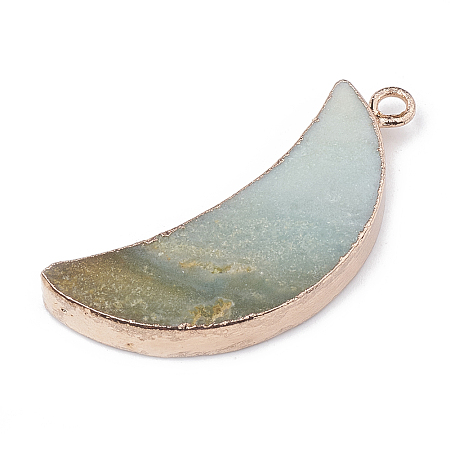 Honeyhandy Electroplate Natural Amazonite Pendants, with Metal Findings, Moon, 45~46x20x4~7mm, Hole: 3mm