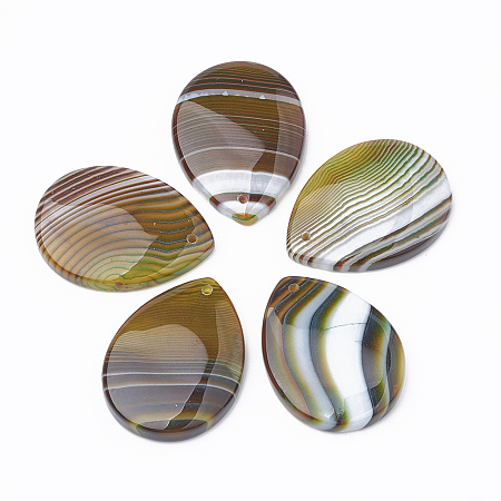 Honeyhandy Natural Banded Agate Pendants, Dyed, Drop, 39~42x27~30x5~8mm, Hole: 1.5mm
