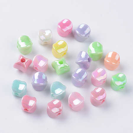 Honeyhandy Opaque Acrylic Beads, AB Color Plated, Cube, Mixed Color, 8.5x8.5x9mm, Hole: 2mm, about 1350pcs/500g