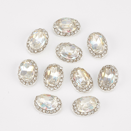 Alloy Rhinestone Cabochons, Nail Art Decoration Accessories, Oval, Silver Color Plated, Crystal AB, 11x8x4.5mm