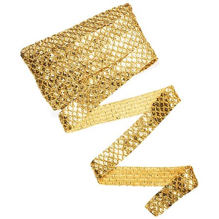 Arricraft Gold Glitter Sequin Trim, Sequin Bling Paillette Gleaming Ribbon for Sewing Craft Dress Hat Bag Headband Costumes Decorations(1.37inch Wide, 12yards)