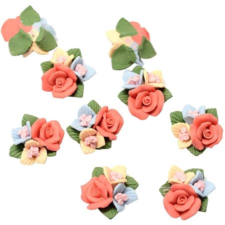 ARRICRAFT craft 50pcs Handmade Flower Porcelain Cabochons China Clay Beads Tomato Color Charms Jewelry Embellishment Supplies for Gluing DIY Jewelry Making&Key Chain Pendants