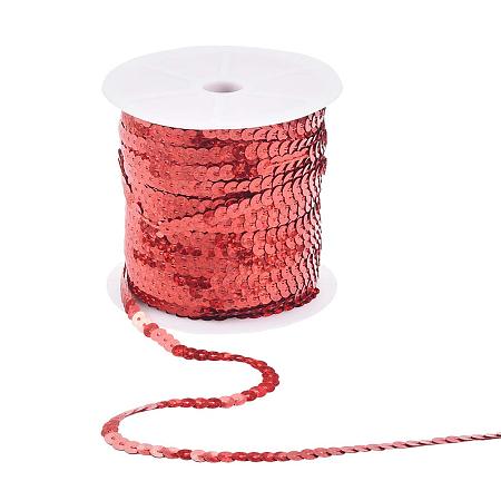 ARRICRAFT 6mm Wide 100yards AB-Color Flat Spangle Paulette Sequin Trim Spool String Beads for Dress Embellish Headband Costume, Red