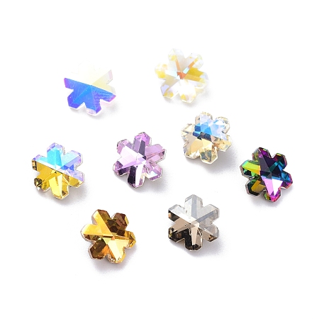 Arricraft Glass Rhinestone Cabochons, Pointed Back & Back Plated, Faceted, Flower, Mixed Color, 8x4mm