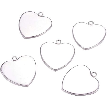 Arricraft 50pcs Stainless Steel Heart Shape Pendant Trays Pendant Blanks Cameo Bezel Cabochon Settings for Photo Charm Jewelry Making 34x31x1mm, Tray 28x29mm