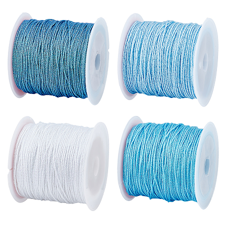 ARRICRAFT 4 Rolls 4 Colors Ployester Braided Cord, with Plastic Spool, Round, Mixed Color, 0.8mm, about 27.34 Yards(25m)/roll, 1 color/roll