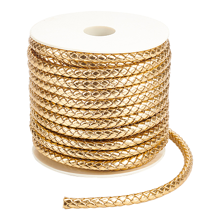 BENECREAT PU Imitation Leather Braided Cord, for Keychain, Round, Gold, 7x6mm, about 16.40 Yards(15m)/Roll