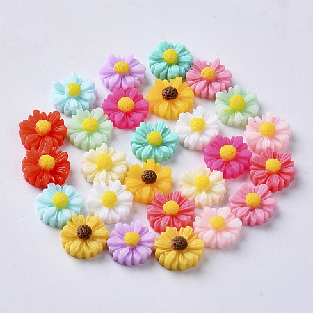 Honeyhandy Resin Cabochons, Flower, Mixed Color, 11x4.5mm