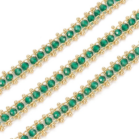Arricraft Handmade Glass Beaded Chains, with Golden Tone Brass Findings, Long-Lasting Plated, Soldered, Sea Green, 7.5x3mm