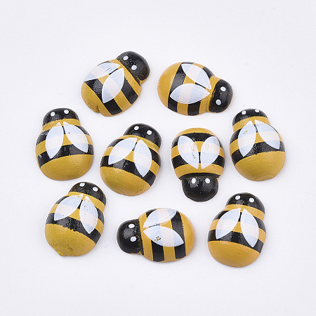 Spray Painted Wooden Cabochons, Printed, Bees, Gold, 18.5~19.5x13~14x5.5~7mm