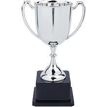 CREATCABIN Trophy Cup 7.4inch Plastic Trophies Round Base for Party Favors Props Rewards Sports Winning Prizes Competitions Award Ceremony and Appreciation Gift Square Base, Silver Color