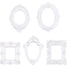 FINGERINSPIRE 5 Pcs Vintage Resin Picture Frame (5 Different Style & Sizes), Retro White Flower Oval Rectangle Frame Without Glass, Tabletop Jewelry Display Frame for Photography Home Christmas Decor