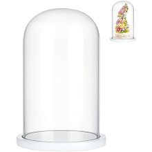 NBEADS Glass Display Cloche Dome, Decorative Glass Dome Cover Clear Bell Jar Display Case with White Wood Base for Collectibles Rose Office Home Tabletop Centerpiece Decor, 5.91×10.04 Inch