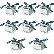 BENECREAT 8 Pack Wedding Clear Acrylic Square with Green Ribbon, Sticker, 2.2x2.2x2.2 Cube Square Containers Acrylic Candy Gift Boxes for Jewelry, St. Patrick's Gift Packing