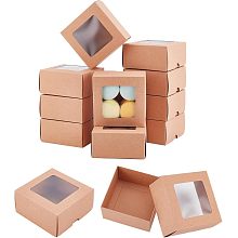 BENECREAT 12PCS Brown Kraft Paper Box with Clear Window, 4x4x2inch Square Kraft Paper Gift Box, Suitable for Wedding Party Gifts, Jewelry Packaging