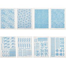 BENECREAT 8 Styles Small Flowers Dragon Lace Pottery Ceramics Clay Transfer Paper, Blue and White Porcelain Ceramic Decals Pottery Underglaze Flower Paper for Pottery Enamel Decal, 15x21inch