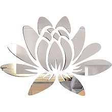 CREATCABIN 3D Acrylic Mirror Lotus Flower Wall Sticker Wall Art Decals Self Adhesive Removable Eco-Friendly for Home Bedroom Living Room Bathroom Decoration 13.7 x 9.8inch, Silver