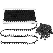 Pandahall Elite 20 Yards Braid Trim with Elastic Button Loops Black Buttonhole Tassel Fringe Lace Trim with Buttons for Skirt Dress Clothes Decoration