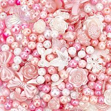 PandaHall Elite Pink Beads for Valentine Jewelry Making 300pcs 8mm Acrylic Beads 30g Rose Flower Butterfly Resin Cabochon Beads 20g Flatback Pearls Rhinestones Beads for Bracelet Earring Necklace Making