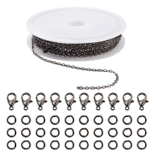 DIY 3m Brass Cable Chain Jewelry Making Kit, with 30Pcs Iron Open Jump Rings with 10Pcs Zinc Alloy Lobster Claw Clasps, Gunmetal, Chain Link: 2x1.8x0.2mm