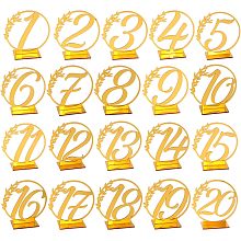 GLOBLELAND 20 Sets Wedding Table Numbers 1 to 20 Acrylic Table Numbers Stands with Holder Base Wedding Reception Signs Table Display Stand for Wedding Restaurant Birthday Party Decorations (Gold)