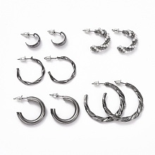 ARRICRAFT C-shape Stud Earrings, Imitation Pearl Beads Half Hoop Earrings, Alloy Open Hoop Earrings for Women, Gunmetal, 13~35.5x3~7mm, Pin: 0.8mm, 5 pairs/set