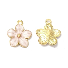 Alloy Enamel Pendants, Cadmium Free & Nickel Free & Lead Free, Golden, Flower Charm, Pink, 16x14x2.4mm, Hole: 1.5mm