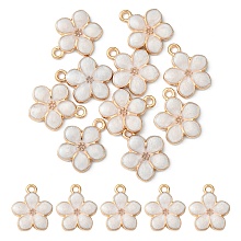 10Pcs Light Gold Plated Alloy Enamel Pendants, Flower, Cadmium Free & Lead Free, White, 17x14.5x1.5mm, Hole: 1.6mm